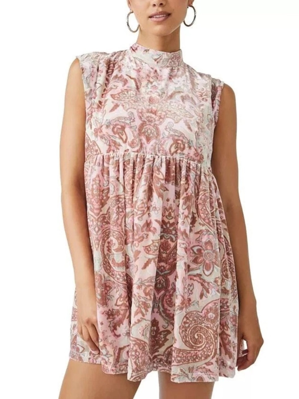 Free People All The Time Velvet Paisley Mini Dress In Petal Pink Combo